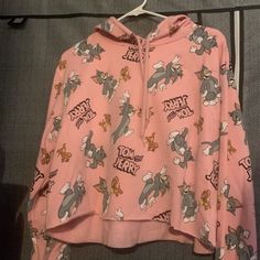 Baby Pink Fleece-Lined Cropped Hoodie, Very Cool, Original Tom And Jerry Pattern. Kids Xl, Fits Like A Women’s Medium. No Tag, But Never Worn. Cartoon Print Hooded Fleece Tops, Hooded Fleece Tops With Cartoon Print, Cute Hooded Fleece Tops, Cartoon Print Hooded Hoodie For Loungewear, Hooded Cartoon Print Loungewear Hoodie, Long Sleeve Hoodie With Cartoon Print For Lounging, Pink Fleece, Hoodie Women, Tom And Jerry