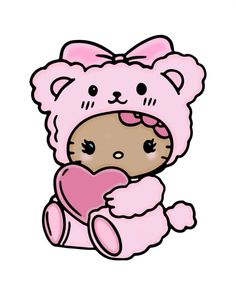 a drawing of a teddy bear with a heart in its paws and wearing a pink hat