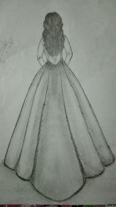 a drawing of a woman in a long dress with her back turned to the camera