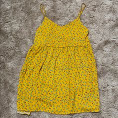 Brand New Mustard Yellow Floral Dress Or Cover Up. Casual Yellow Printed Sundress, Casual Mustard Mini Dress With Floral Print, Yellow Printed Dress With Spaghetti Straps, Yellow Floral Print Sundress, Yellow Floral Print Sundress For Brunch, Yellow Fitted Sundress For Daywear, Fitted Yellow Sundress For Daywear, Yellow Lemon Print Sundress For Vacation, Yellow Lemon Print Sundress For The Beach