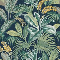 a green and yellow tropical plant wallpaper