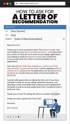 an email form with the words how to ask for a letter of recomination