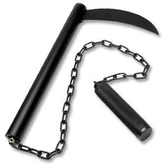 a knife and chain on a white background