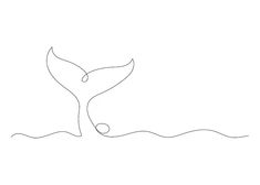 a line drawing of a whale's tail in the ocean with water and waves