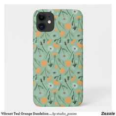 an iphone case with orange and white daisies on green, designed by zazzle