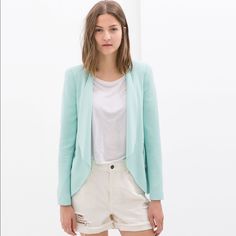 Beautiful Mint Colored Blazer. Features Zips On Each Side. Classy Piece Nwt. Unique Item. Casual Spring Office Blazer, Chic Long Sleeve Blazer For Spring, Spring Casual Tailored Blazer, Spring Chic Tailored Blazer, Zara Casual Blazer For Spring, Zara Spring Blazer For Day Out, Zara Blazer For Spring Day Out, Zara Casual Blazer For Day Out, Chic Green Blazer For Day Out