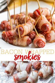 bacon wrapped little smokies on skewers are the perfect appetizer