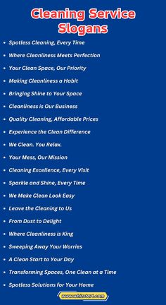 a blue background with the words cleaning service slogans