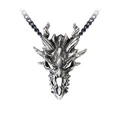 A perfect holiday gift for a rocker lover, the heavy metal dragon skull pendant. Medieval Necklace, Metal Dragon, Gothic Dragon, Black Chain Necklace, Dragon Skull, Heavy Metal Fashion, Alchemy Gothic, Skull Pendant Necklace, Pewter Pendant