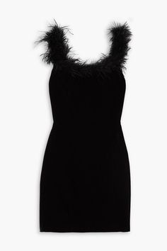 Shop on-sale RIXO Lena feather-trimmed velvet mini dress for Woman. Browse the best deals from RIXO and luxury fashion at The Outnet. Feathers Clothes, Feather Trim Dress, Corp Goth, Velvet Mini Dress, Loungewear Luxury, Feather Trim, Dress For Woman, Trim Dress, Feather Dress