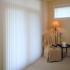 Bella View Trademark Sheer Vertical Shades | AmericanBlinds.com Blinds For Sliding Doors, Vertical Blinds Alternative, Sliding Glass Door Blinds, Door Alternatives, Glass Door Curtains, Sliding Glass Door Curtains, Sliding Glass Door Window, Sliding Door Window Treatments, Sliding Door Curtains