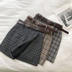 Korean Irregular Lady Skirt Female Autumn Sweet High Waist A-line Mini Skirt Vintage Casual Women Plaid Skirt Chic Sashes Dark Academia Clothing, Academia Outfits, Girlboss Fashion, Chic Skirts, Stylish Skirts, Iu Fashion, Transparent Fashion, Seapunk Fashion, Short Fashion