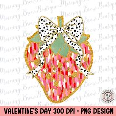 valentine's day strawberry with bow and polka dots on it, machine embroidery design