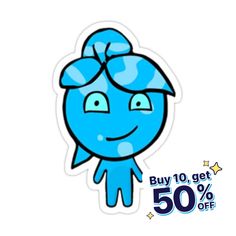 a blue sticker with the words buy 10 get 50 % off