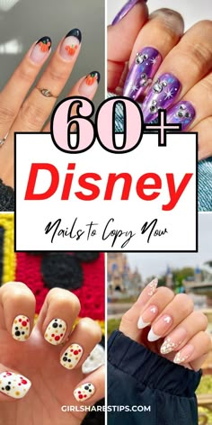 Discover 60+ Disney nail ideas that are perfect for adults! Whether you prefer acrylic or gel, short or square, find simple and elegant designs for every style. Featuring Mickey Mouse, Cinderella, and other cartoon favorites, these cute and classy nails come in bright colors like pink, blue, black, and green, with glitter, chrome, and French tip options. Perfect for Disney World trips, Halloween, Christmas, birthdays, and more! Fall Disney Nails Simple, Disney Nails Acrylic Halloween, February Disney Nails, Disney French Tip Nail Designs, Simple Disney Nails Short Gel, Gel X Nail Designs Disney, Disney Bling Nails, Disney Dipped Nails, Disney Nail Colors