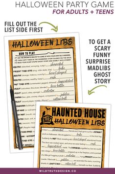 halloween party games for adults and teens with instructions to play them on the game board