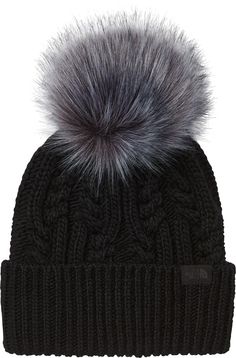 Fit & Design: Deep fit Body made with recycled polyester Cuffed Oversize faux-fur pom Recycled polyester grosgrain logo label Outdoor Hat, Outdoor Hats, Black Beanie, Logo Label, Fit Body, Pom Pom Hat, Pom Beanie, Fur Pom Pom, North Face Women