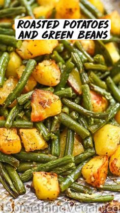 cooked green beans and potatoes in a pan