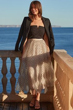 Polka Skirt Outfit, Polka Dots Skirt Outfit, Black Polka Dot Skirt Outfit, Dots Skirt Outfit, Polka Dot Skirt Outfit, Dot Skirt Outfit, Beige Midi Skirt, Polka Dots Skirt