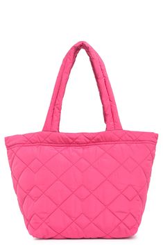 A medium sized tote bag is perfect for a "go-anywhere" style and features a quilted design. 11.5" H x 18.5" W x 8" D 10.5" strap drop Top zip closure Quilted exterior PU and terylene exterior Imported Medium Tote Bag, Drop Top, Medium Tote, Medium Size, Nordstrom Rack, Marc Jacobs, Nordstrom, Tote Bag, Exterior