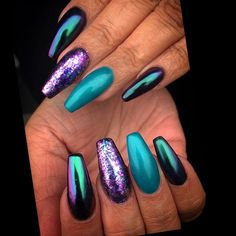 Acrylic Nails Natural, Purple Chrome Nails, Mermaid Nails, Birthday Nails, Fabulous Nails, Fancy Nails, Dope Nails, Chrome Nails, Purple Nails