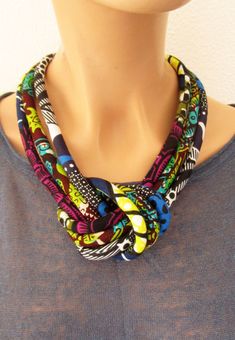 Gorgeous knot Necklace African Fabric Print Purple Yellow Ankara Necklace, Necklace African, Silk Necklace, Necklace Colorful, African Necklace, Necklace Purple, Fabric Necklace, Yellow Turquoise, Wear Necklaces