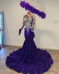 Purple Sequined Gown For Prom Season, Purple Mermaid Dress For Prom Season, Purple Sequined Mermaid Dress For Weddings, Purple Evening Dress For Pageant And Prom Season, Purple Sequined Evening Dress For Homecoming, Purple Evening Dress For Pageant During Prom Season, Purple Evening Dress For Prom Season And Pageants, Fitted Purple Gown For Pageant, Purple Mermaid Dress For Prom Party