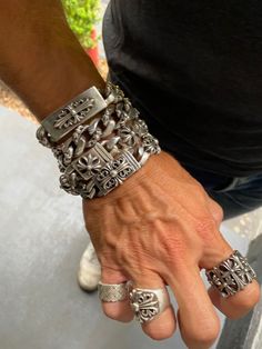 Glam Reaper, Chrome Hearts Jewelry, Biker Rings Mens, Hearts Jewelry, Dope Jewelry Accessories, Cross Jewelry Necklace, Goth Accessories, Grunge Jewelry, Apocalyptic Fashion