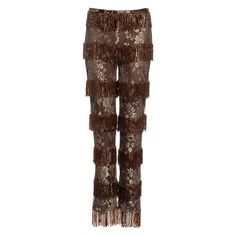 For Sale on 1stDibs - ▪ Dolce & Gabbana evening pants ▪ Fine antique gold lace ▪ Copper bugle beaded fringe ▪ Brown lining ▪ Straight leg ▪ IT 42 - FR 38 ▪ Spring-Summer 2000 Fitted Party Bottoms With Beaded Fringe, Party Pants With Fringe, Fitted Fringe Bottoms For Party Season, Fitted Fringe Pants For Party, Glamorous Fringe Bottoms For Party, Glamorous Party Bottoms With Fringe, Glamorous Fringe Bottoms For Night Out, Glamorous Fringed Bottoms For Night Out, Elegant Party Bottoms With Tassels