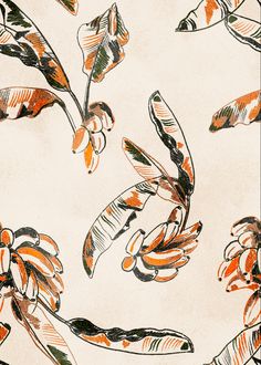 an orange and black floral pattern on a white background