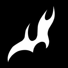 a black and white flame logo on a dark background