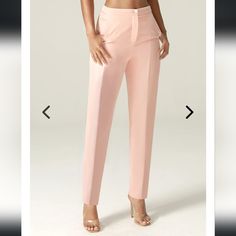 Pants In Light Pink Spring Work Pants For Office, Spring Office Work Pants, High-waist Pink Bottoms For Office, High Waist Pink Bottoms For Office, Pink High Waist Bottoms For Office, Tailored Spring Work Pants, Pink Straight Leg Office Pants, Fitted Spring Pantsuit With Tapered Leg, Elegant Tapered Leg Work Pants For Spring