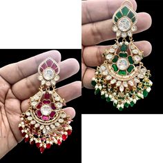 Sabyasachi Inspired Uncut Polki Kundan Designer Earrings. Gold plated. Gorgeous high quality sparkly kundan designer dangle drop earrings. It increased the effect of Royal look and beauty.  Available in 2 colours, Emerald green and Ruby. If have any queries please ask. Royal Look, Wedding Jewelry Earrings, Brass Earrings, Wedding Earrings, Designer Earrings, Earrings Gold, 2 Colours, Emerald Green, Wedding Jewelry