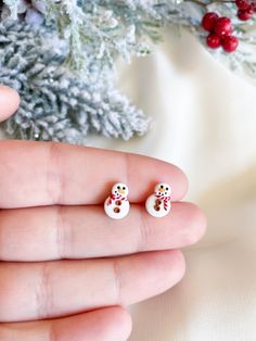 Handmade with polymer clay and 18k gold plated surgical steel posts Tiny Snowman, Be Gentle With Yourself, Clouds Design, Tiny Stud Earrings, Christmas Earrings, Clay Earrings, Polymer Clay, Give It To Me, 18k Gold