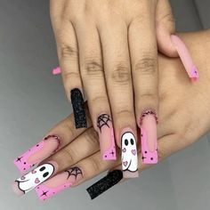 Acrylic Nails Coffin Pink, Nails Halloween, Long Square Acrylic Nails, Pink Halloween, Pink Acrylic Nails, Square Acrylic Nails