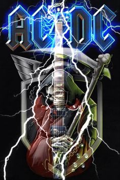 an electric guitar with lightning coming out of it and the words aoo above it