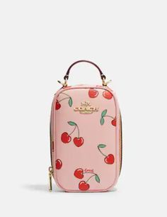 Printed coated canvas and smooth leatherFour credit card slotsZip closure, fabric liningHandle with 1 3/4" dropDetachable strap with 23" drop for shoulder or crossbody wear4 1/2" (L) x 7" (H) x 2 1/4" (W)Style No. CF371Color: Powder Pink Multi Crossbody Bag Coach, Outfit Pieces, Kawaii Bags, Gold Powder, Girly Bags, Super Nails, Handbag Heaven, Coach Outlet, Heart Bag