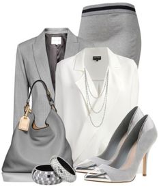 work-outfit-ideas-2017-66 80 Elegant Work Outfit Ideas in 2017 Subtle Jewelry, White Attire, Womens Business Attire, Metal Element, Elegant Work Outfits, Grey Office, Blue Office, Corporate Attire, Grey Skirt