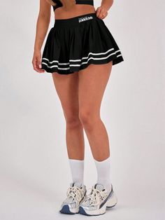 Padelclub Print Pleated Tennis Skort Only Black    Fabric Colorblock,Letter,Striped Skort High Stretch  Women Activewear, size features are:Bust: ,Length: ,Sleeve Length: Shifting Hogwarts, Hogwarts Dr, Tennis Outfit Women, Tennis Skirts, Jupe Short, Tennis Skort, Sports Skirts, Tennis Clothes, Pleated Shorts