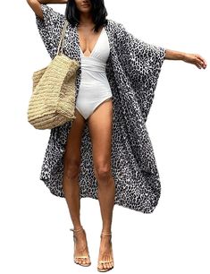 PRICES MAY VARY. One-size beach bathing suit cover up with a long design, flowy casual oversized loose fitting. Length: 53.2" Shoulder: 40.9" This open-front kimono cardigan features roomy sleeves, bohemian style, and irregular tie-dye striped printing that's chic and stylish. This kimono cover up is made of soft and comfortable fabric, lightweight, breathable, and easy to put on and take off, making it the perfect sunscreen. Be used as a casual cover up, over a simple undershirt or jeans in dai Boho Bathing Suit, Long Oversized Cardigan, Beach Pareo, Kimono Beach Cover Up, Boho Chique, Beach Kimono, Bathing Suit Covers, Bathing Suit Cover Up, Boho Kimono