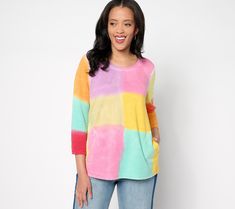 Cool and casual, this tie-dye top is a perfect choice for weekends and cozy evenings at home. It even has convenient pockets! From LOGO by Lori Goldstein®. Is Logo, Lori Goldstein, Scoop Neck Top, Tie Dye Top, Scoop Neck, Tie Dye, At Home, Dye, Tops & Tees