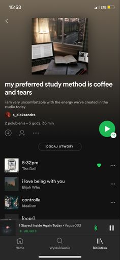 an iphone screen with the text'my preferred study method is coffee and tears '