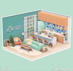 an image of a living room and kitchen in the game sims nvyna