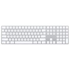 an apple keyboard with white keys on a white background