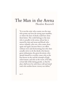 the man in the arena by theodore roosevelt, with an image of his face and hands