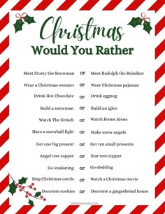 christmas would you rather know what to do with the holiday spirit? printables