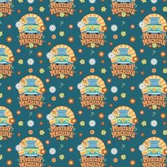 an image of a pattern with the words sunshine machine in orange, blue and green