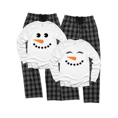 Outfit the whole family young and old. Nothing says Christmas matching family pajamas...say cheese! This festive Merry Christmas Snowmen flannel set comes with 1 luxe 100% cotton jammie t-shirt and plaid charcoal buffalo flannel pajama bottoms. Choose the face you want from the drop down menu. Put the kids to bed in their Christmas pjs and let them rip open those packages Christmas morning. Your options are endless. This cozy pajama set is so comfortable it will be your go to uniform all winter Snowman Pajamas, Flannel Pajama Bottoms, Buffalo Plaid Pajamas, Opening Gifts, Monogram Kids, Holiday Getaway, Xmas Pjs, Matching Family Christmas Pajamas, Family Pajama Sets