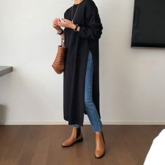 Stile Hijab, Fall Sweater Dress, Long Sweater Dress, Sweater Tunic, Mode Casual, Sweater Dress Women, Women Sweater