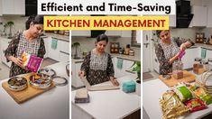 a woman is preparing food in the kitchen and then cutting it into smaller pieces with scissors